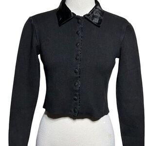 Armani A/X Black Long Sleeve Cropped Button Up Ribbed Shirt Small